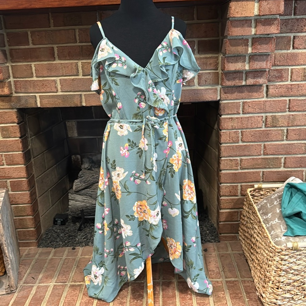 By & By Green Floral High Low Dress
